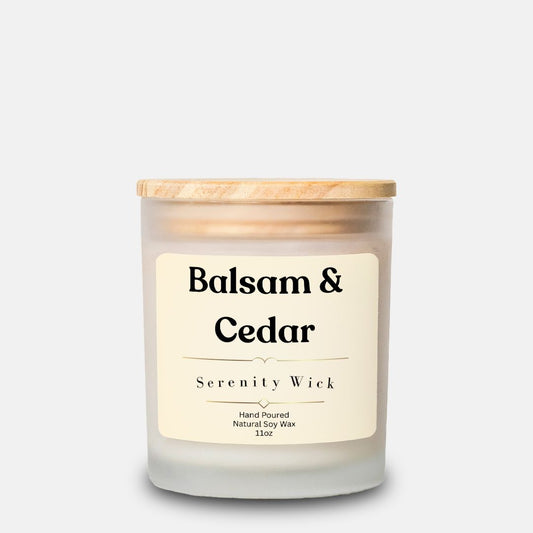 Balsam & Cedar Candle Frosted Glass (Hand Poured 11 oz)