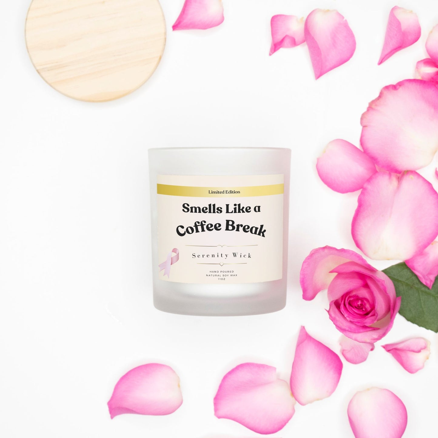 Breast Cancer Awareness Pink Wick Coffee Break Candle (Frosted Glass 11oz)