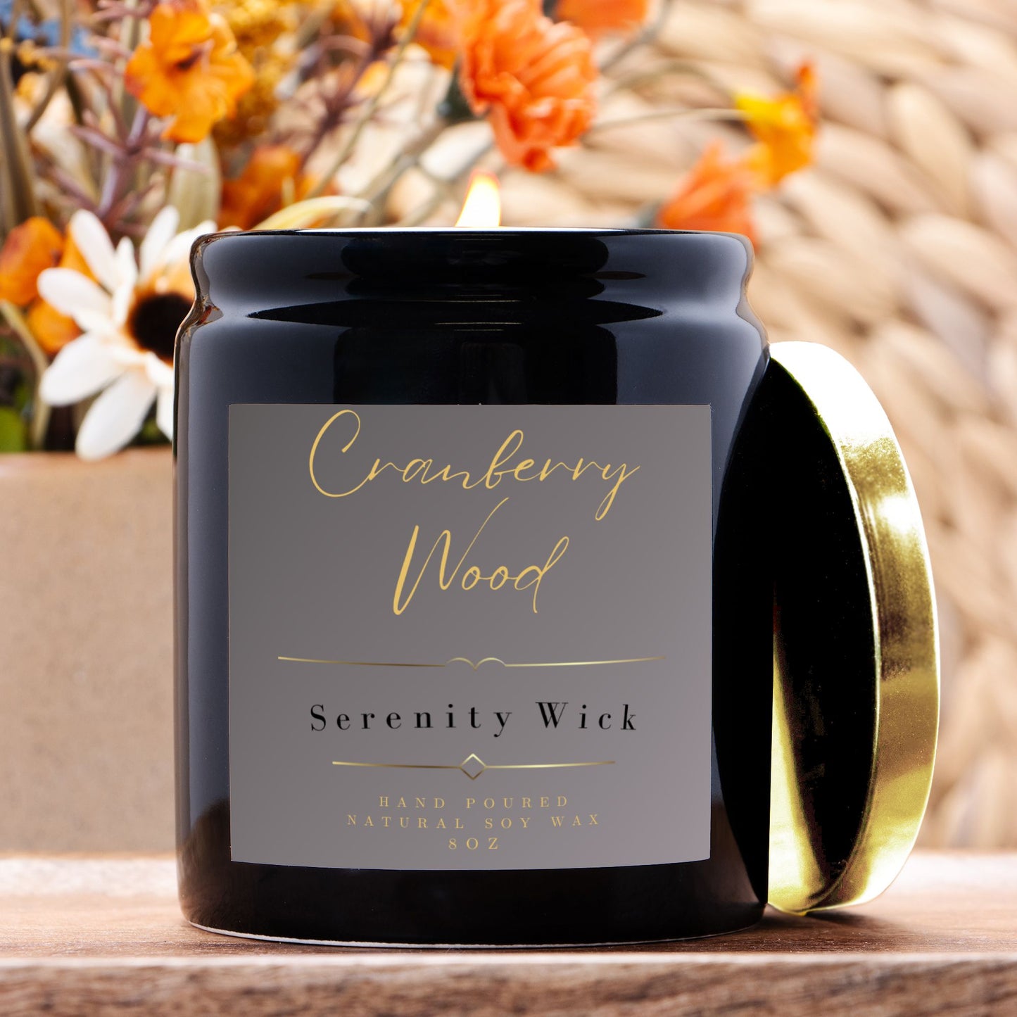 Cranberry Wood Candle Ceramic 8oz